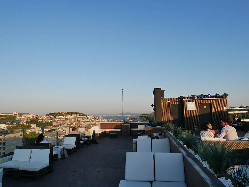 rooftop of the Level 8 bar overlooking the whole city of Lisbon