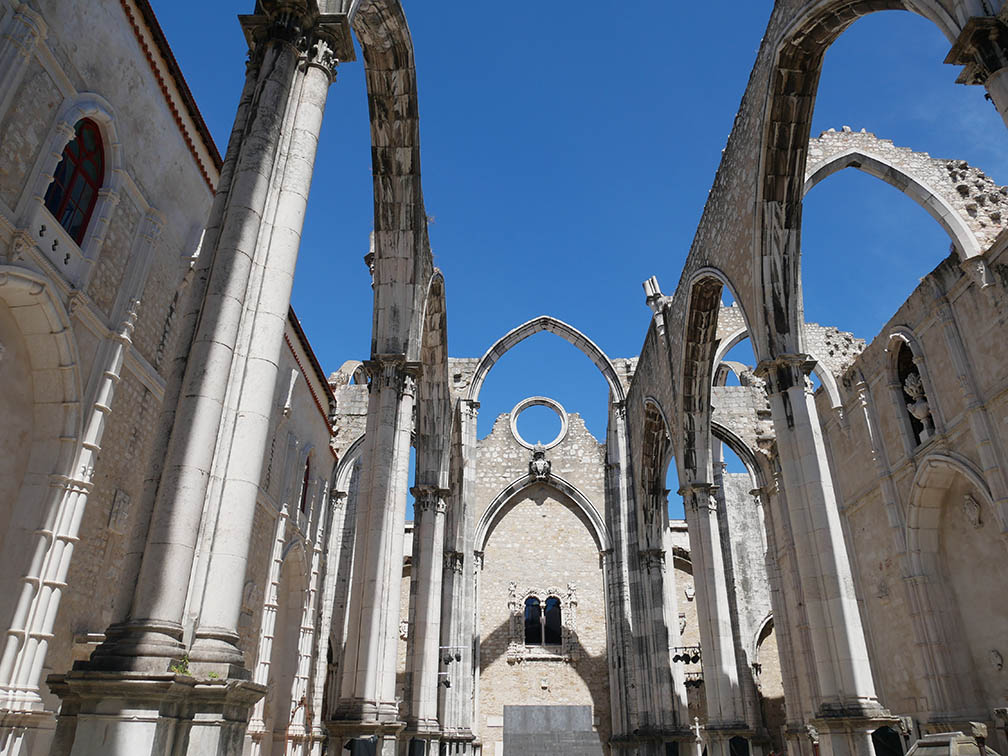 inside the Carmo Archaeology Museum which is an old open-air church  